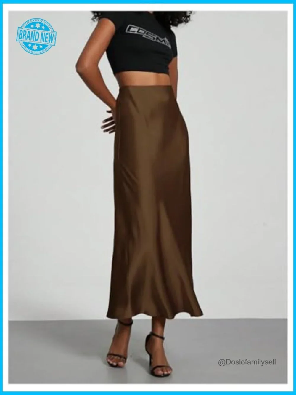 Ribbed Knit Midi Skirt High Waisted Flared Fishtail Hem Casual Work Office